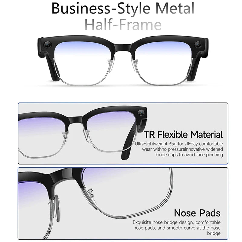 New 4K Glasses AI Smart Glasses With 8MP Camera Video Recording Translation Smart Sunglasses Bluetooth Call Music Play Men Women