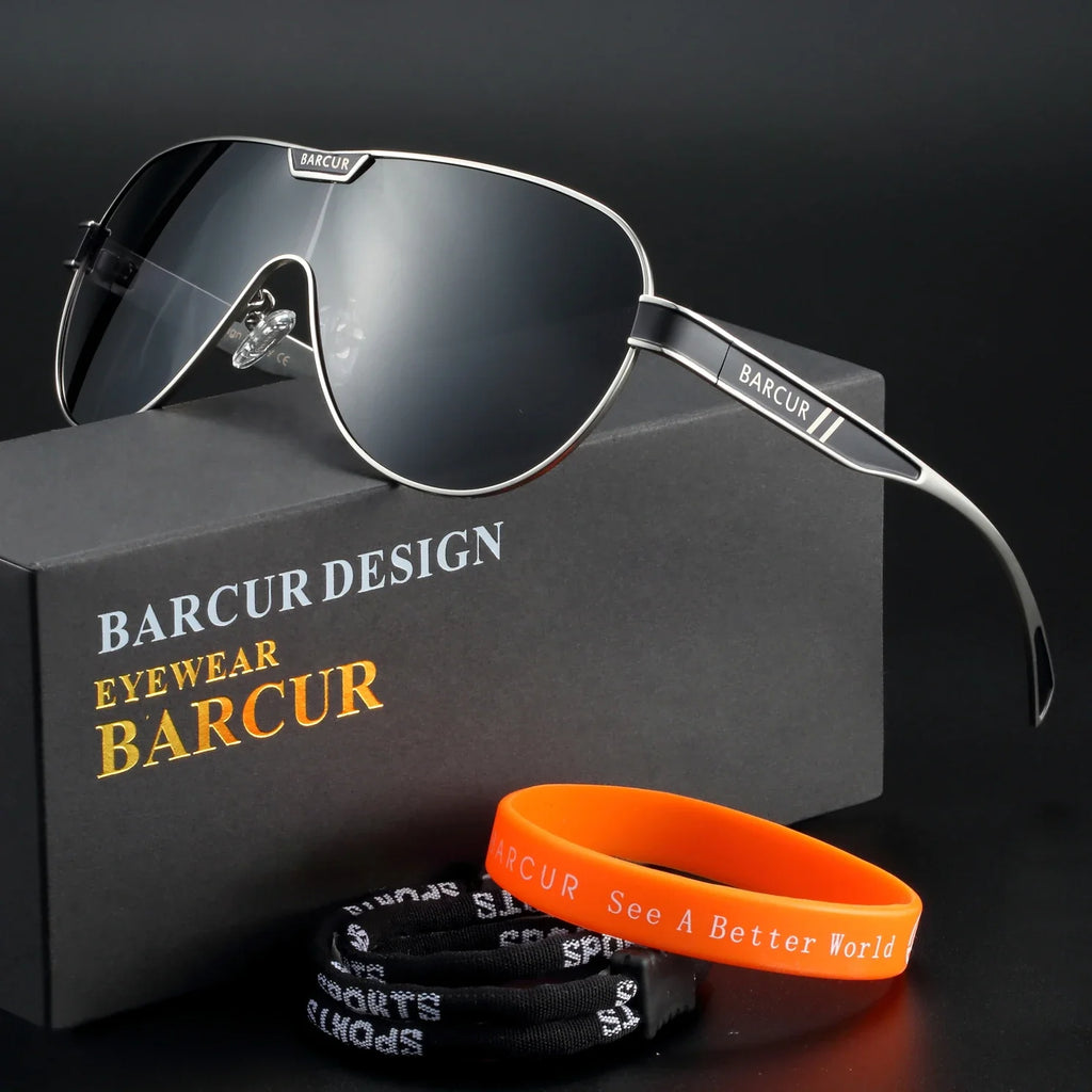 BARCUR Men's Polarized Sunglasses UV400 Protection Special-Shaped Eyewear for Men Stainless Steel Frame Eyeglasses Accessory