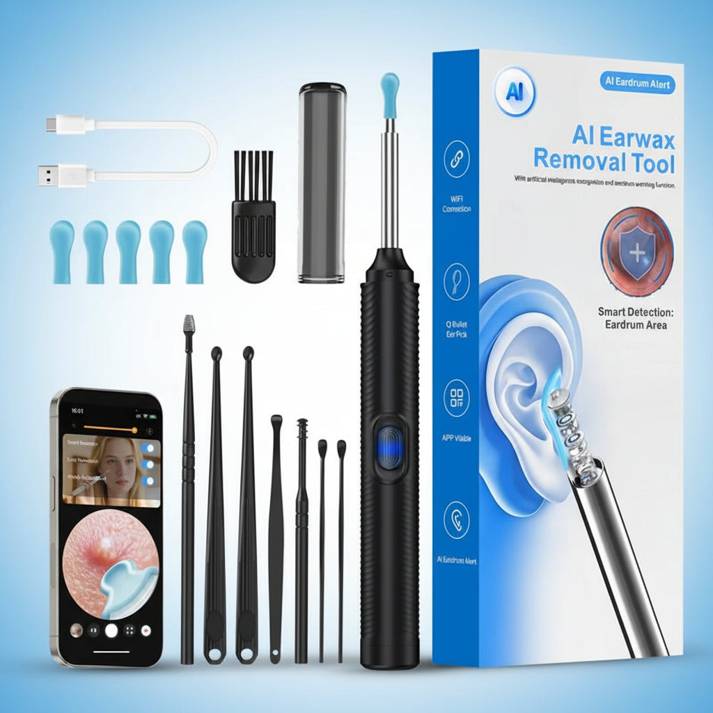 AI Ear Wax Removal Kit with 1080P HD Camera, AI Eardrum Alert, 6-Axis Gyroscope, Waterproof Lens, 230Mah Battery, 8-Piece Ear Cleaning Set, Ios & Android, FSA/HSA Eligible
