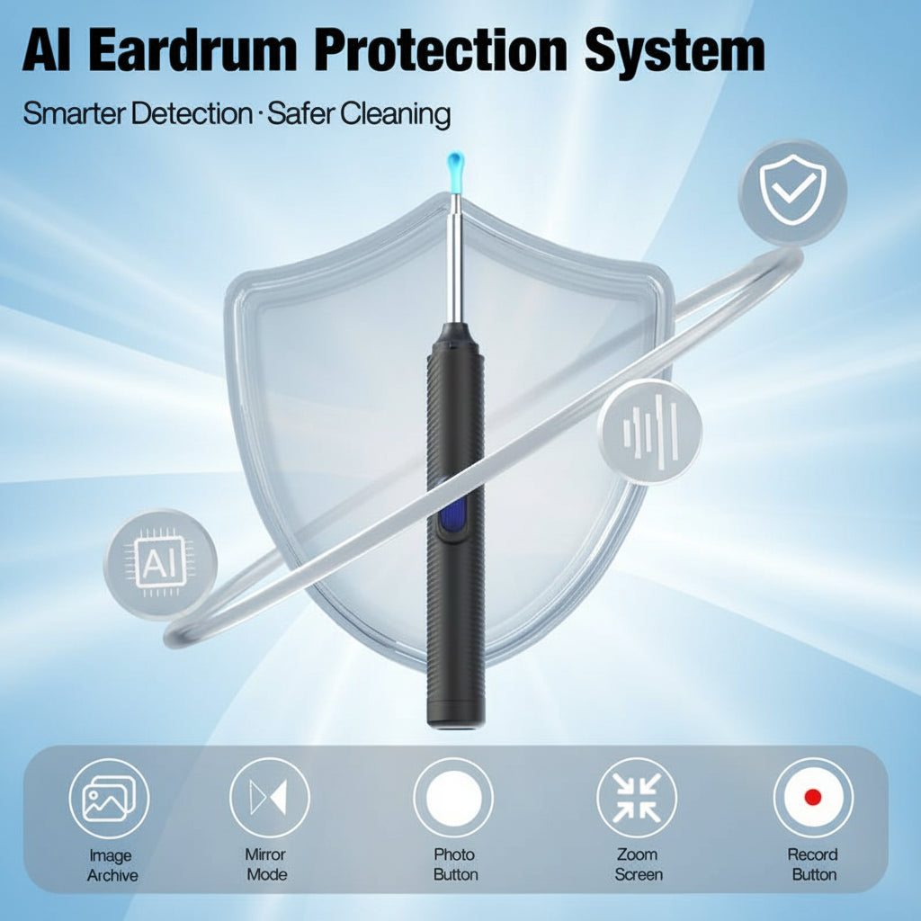 AI Ear Wax Removal Kit with 1080P HD Camera, AI Eardrum Alert, 6-Axis Gyroscope, Waterproof Lens, 230Mah Battery, 8-Piece Ear Cleaning Set, Ios & Android, FSA/HSA Eligible